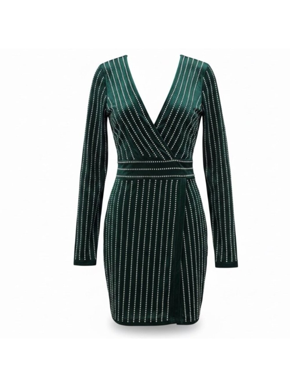 Kikiriki Womens Green Sequin Wrap Dress Long Sleeve V Neck Sparkle Sz M